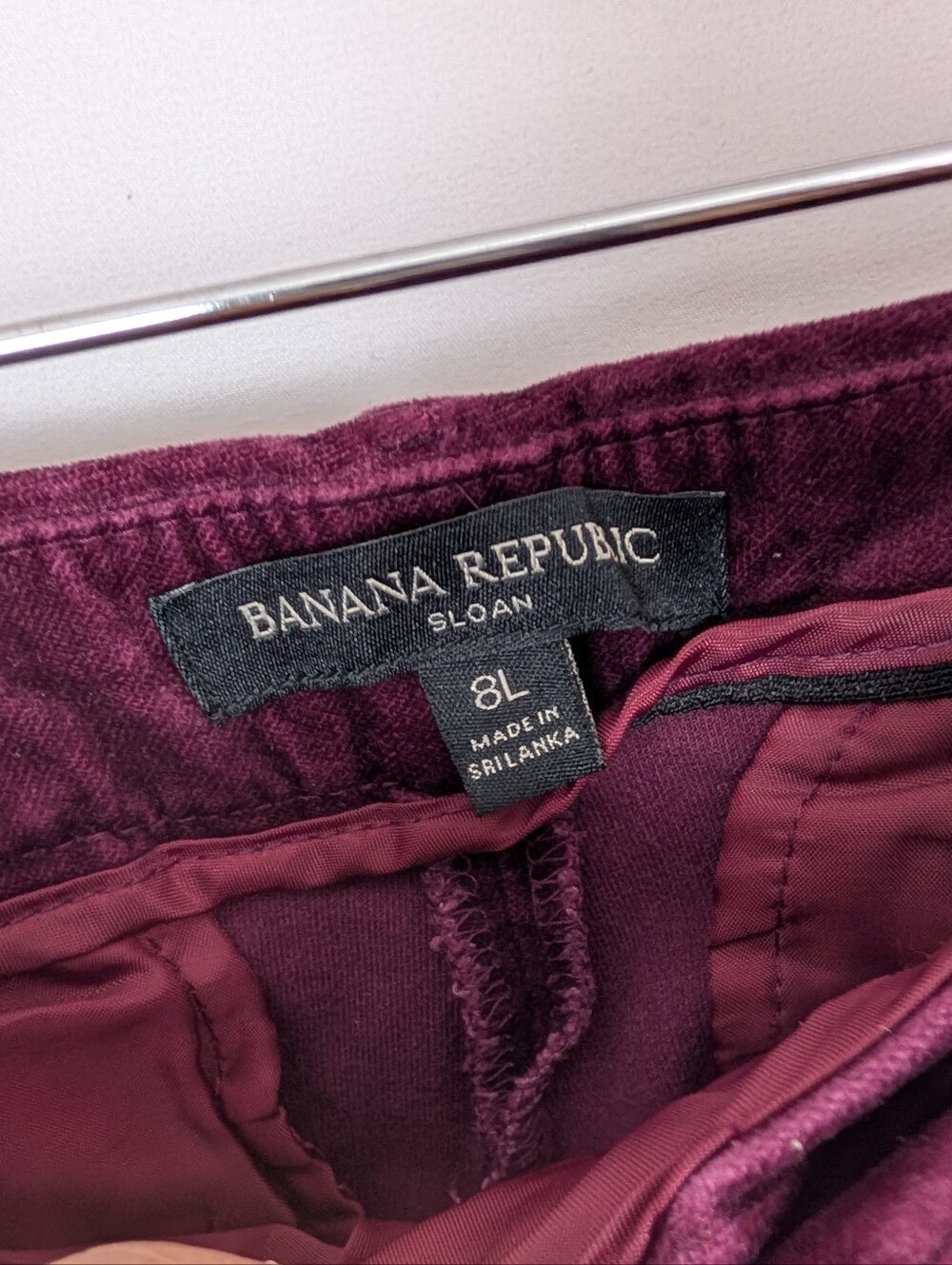 Banana Republic Sloan Velvet Pants Burgundy Wine Slim Straight Leg - Picture 10 of 15